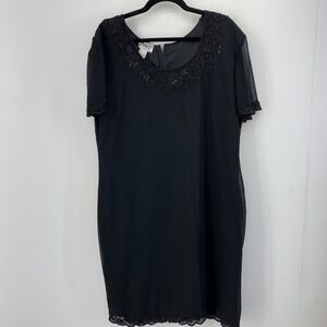 Vintage JMD New York Black Beaded Sequin Shift Dress Womens 14 MOB Event 90s